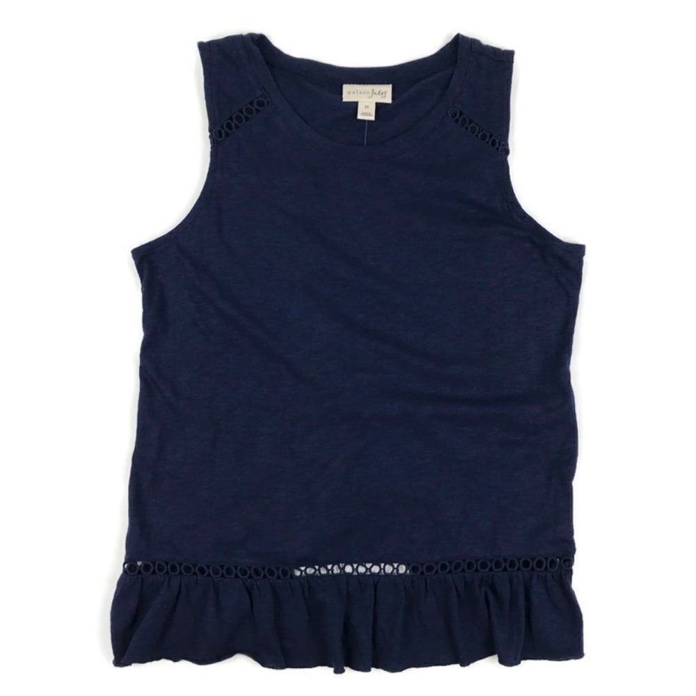 NEW Maison Jules Sleeveless Jewel Neck Top Size XS Blue Ruffle Stretch Summer